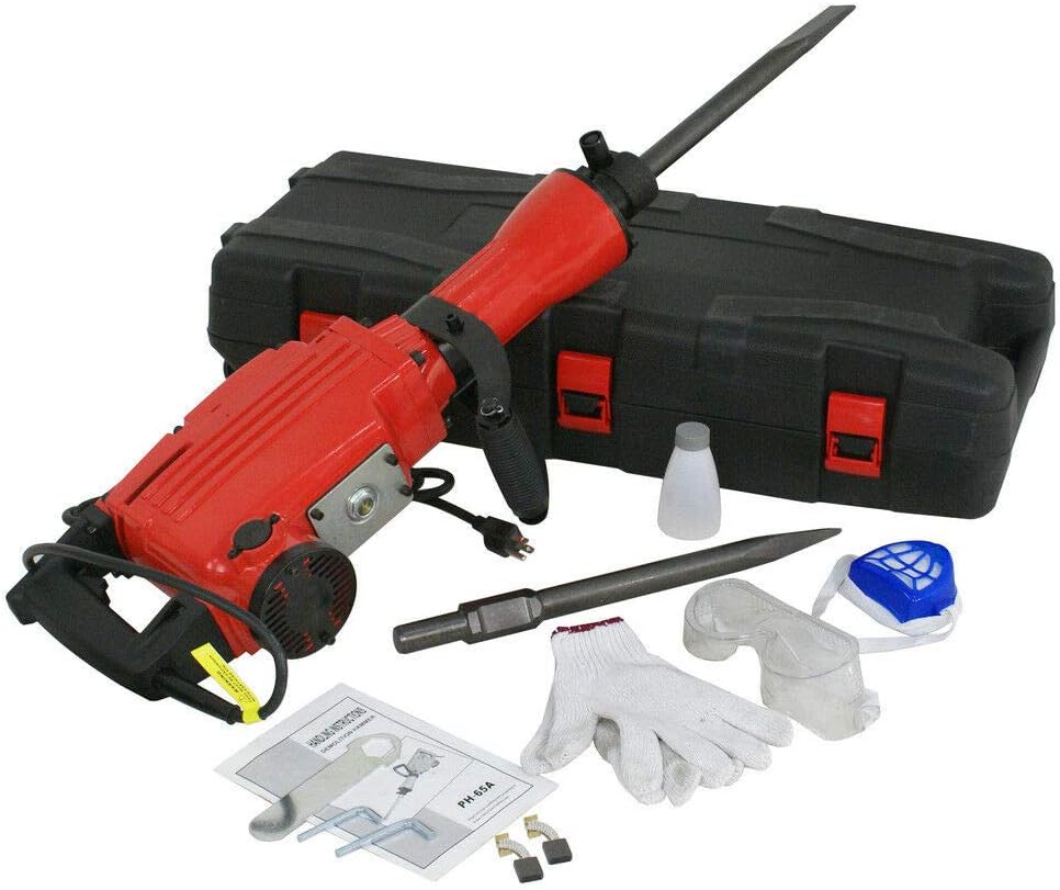 Labor Saving, Heavy Duty Blow Mold Case, 2200W Demolition Jack Hammer Electric Concrete Breaker Punch 2 Chisel Bit with Case