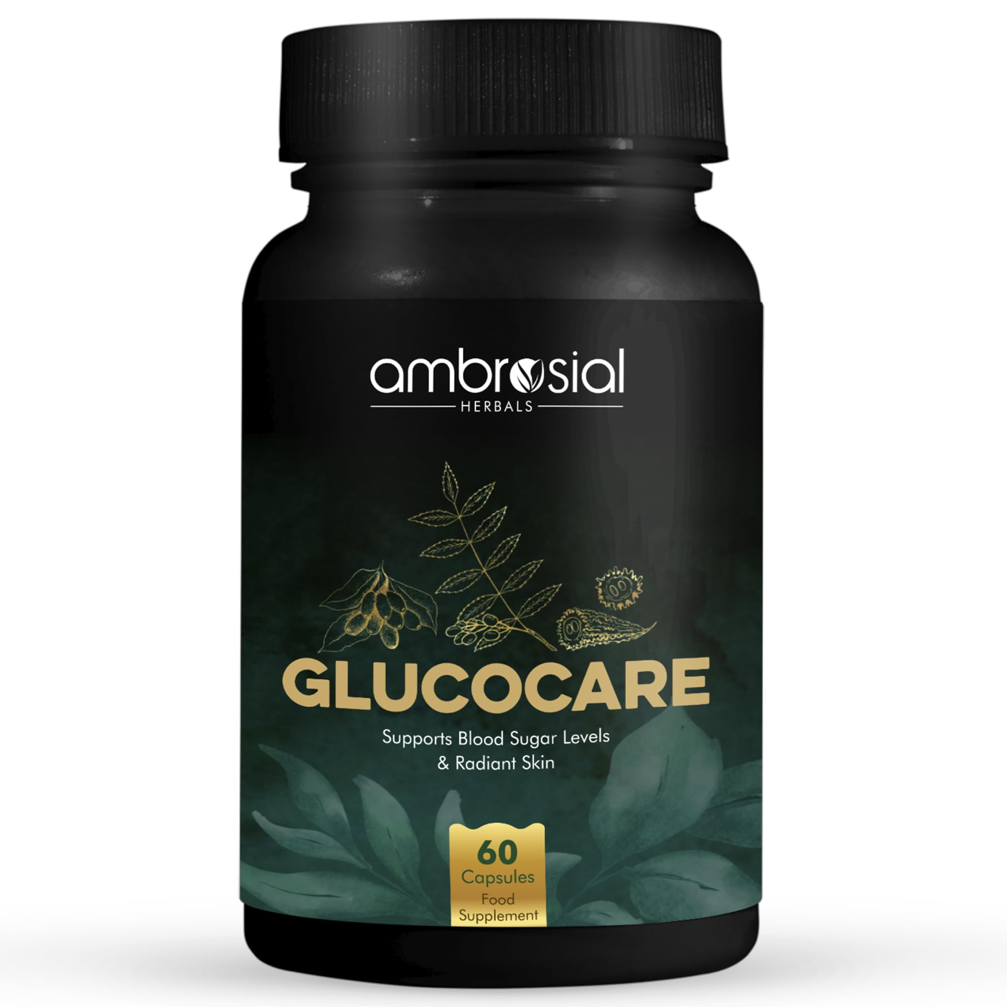 Ambrosial Glucocare | Bitter Melon | Neem | Black Plum (Jamun) | Sugar & Diabetes Support | Helps in Balancing Blood Sugar | 100 % Natural Ingredients | 60 Tablets