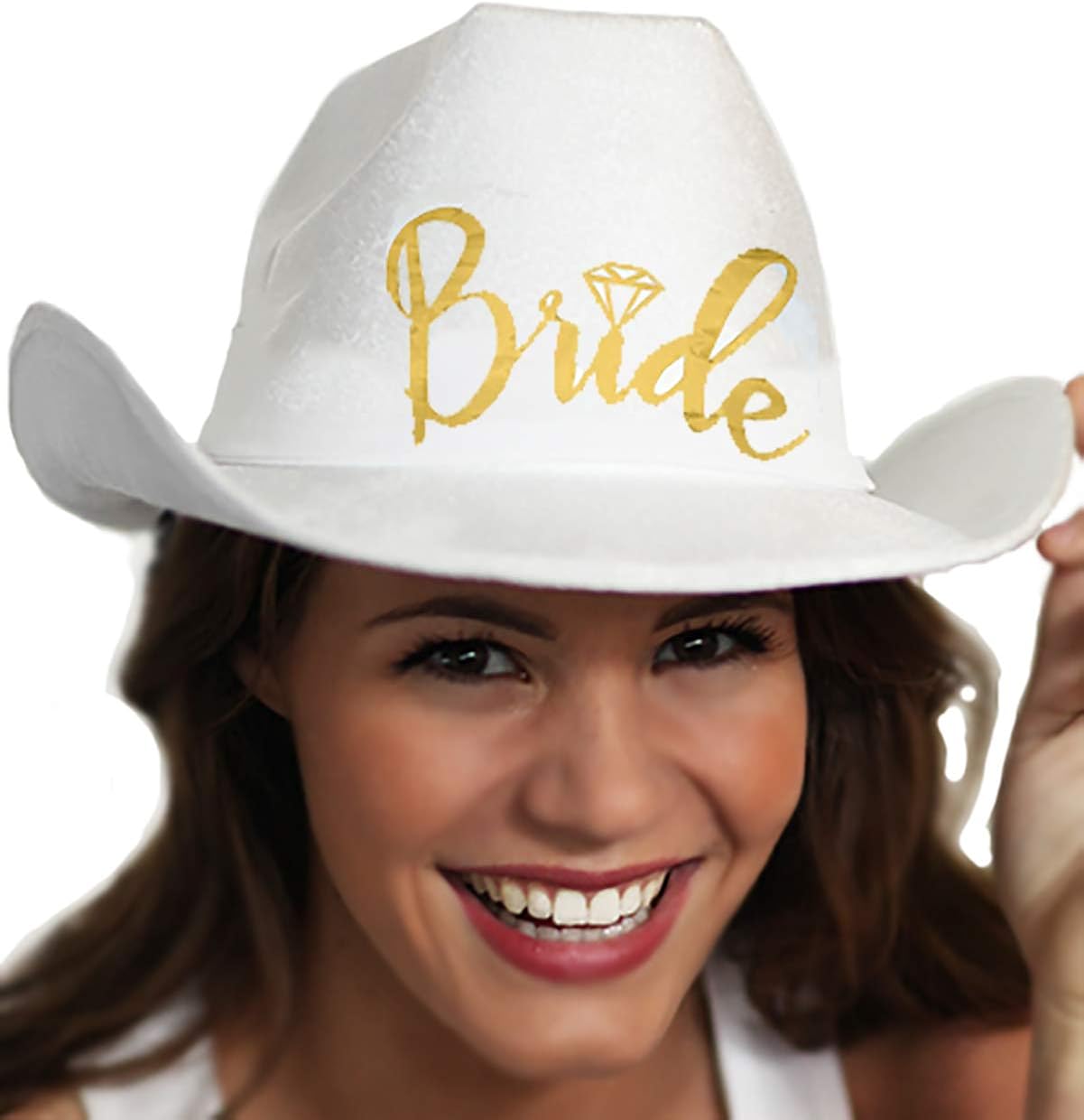Cowboy Bride Hat Country Western Gold Diamond Bride White