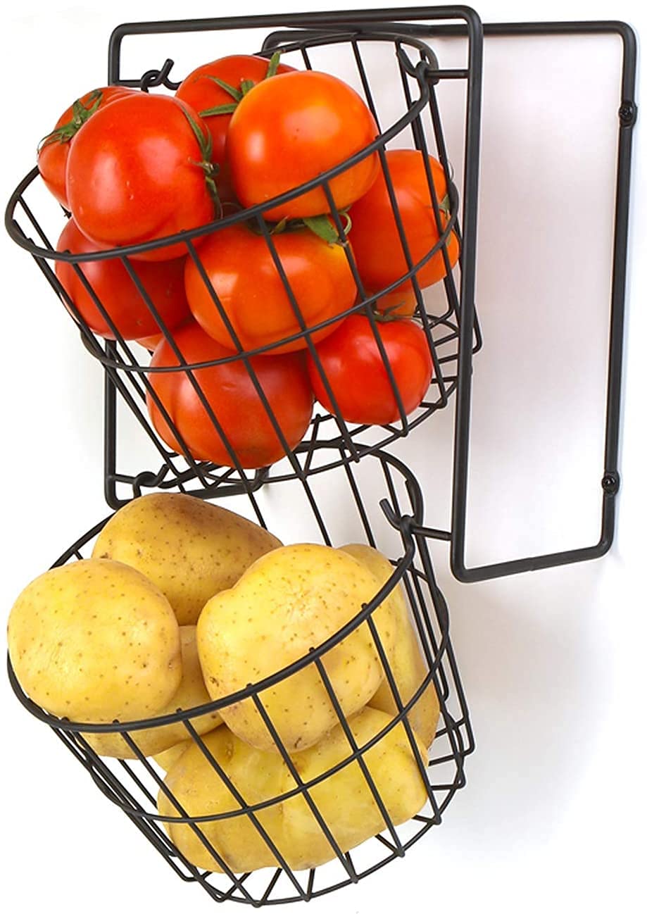 INDIAN DECOR 31124 Fruit Basket Stand, 2 Tier Metal Wire Basket Wall