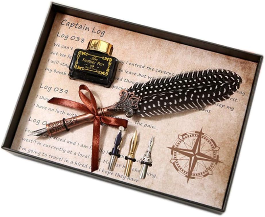 Guoyy Vintage Feather Quill Dip Pen Fountain Pens With Ink +3 Nibs Set Box Stationery