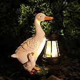 JARPSIRY Garden Duck Statues with Solar Lantern Outdoor Decoration, 7.7 Inches Resin White Duck Figurines Yard Art Sculptures for Patio Lawn Backyard Porch Ornaments