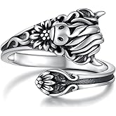 925 Sterling Silver Highland Cow Ring Adjustable Vintage Spoon Thumb Ring Jewelry Gifts for Women