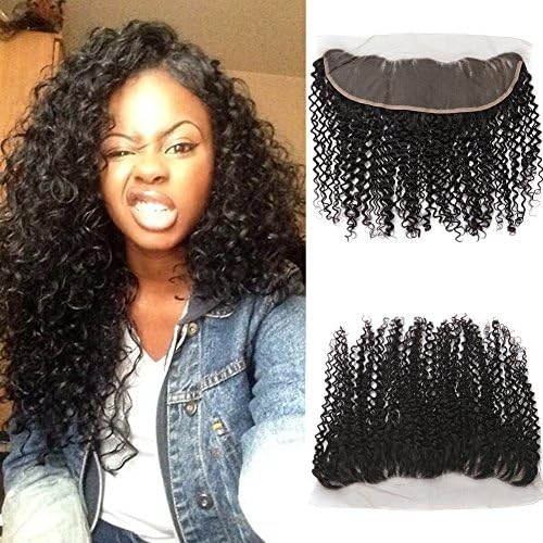 8A Brazilian Remy Human Hair Swiss Lace Frontal Closure With Baby Hair Kinky Curly 13x4 100% Human Hair Weave Bundles Nature Color (14")