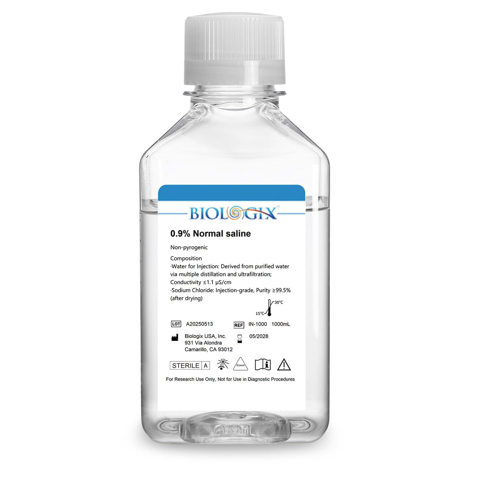 CryoKing 0.9% Normal Saline Solution, 1000ml 0.1um