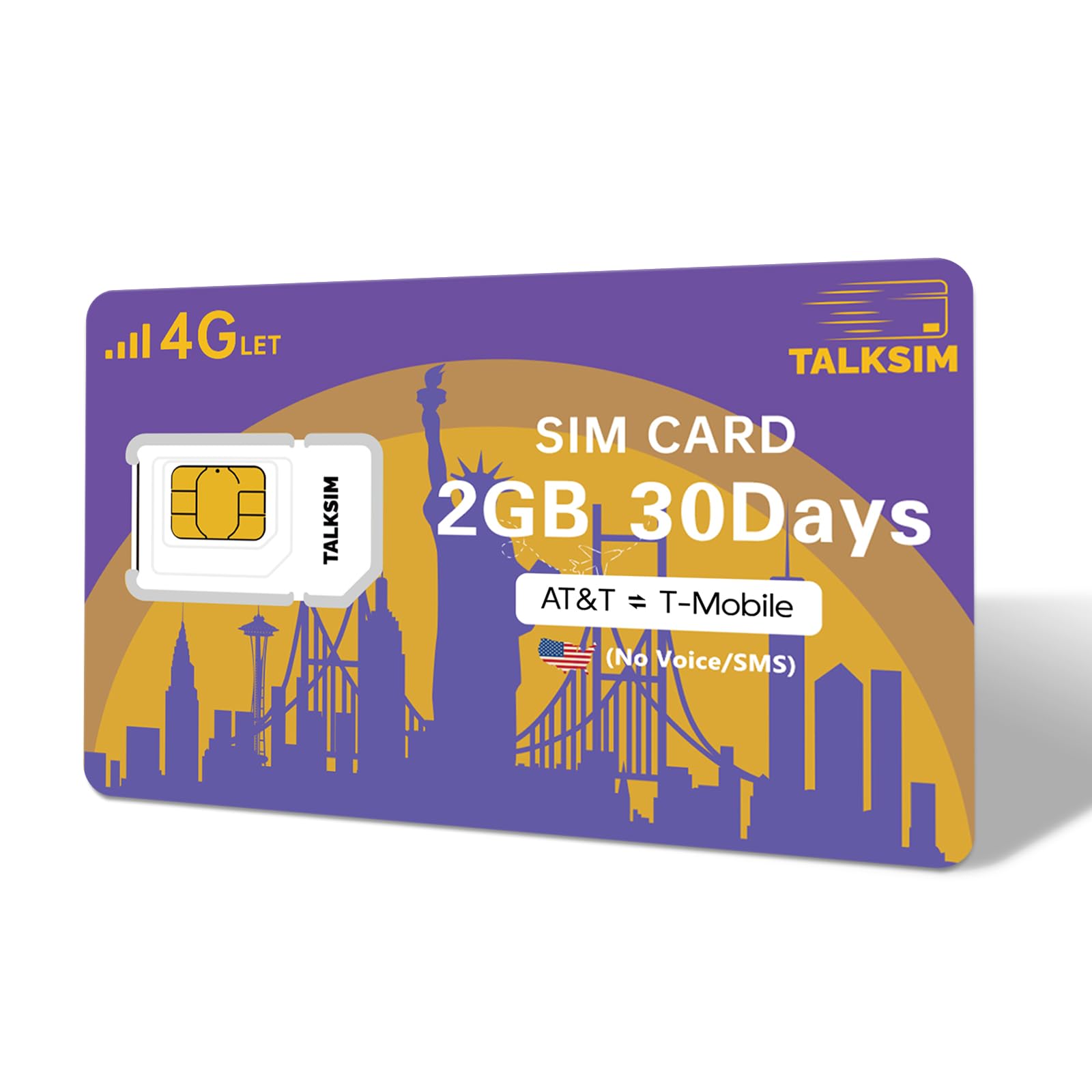 TALKSIM Data SIM Card 2GB 30Days, USA SIM 4G LTE