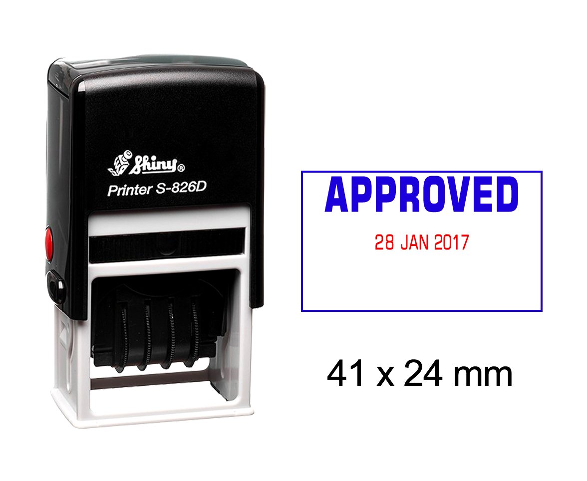 Self Inking Shiny Date Stamp with Approved Text Ofiice Stationery Rubber Stamper S-826D