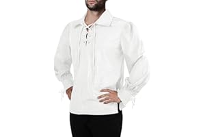 RUNCATI Mens Medieval Pirate Shirt Viking Renaissance Lace up Mercenary Halloween Scottish Jacobite Ghillie Tops