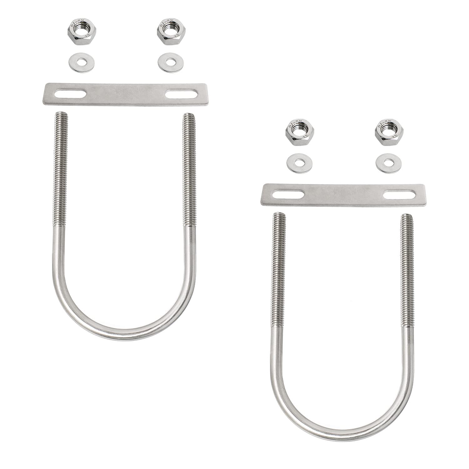 Aopin Round U-Bolt 1.97"(50mm) Inner Width U Bolts Brackets 304 Stainless Steel M6 with Nut, Plate, Washer for Car/RV/Trailer Bumper,2 Sets