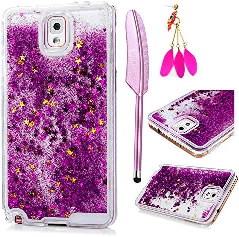 MOLLYCOOCLE Galaxy Note 3 Case,Bling Sparkle Glitter Transparent Clear PC Hard Plastic Back Lovely Quicksand and Cute Star Flowing Liquid Cover for Samsung Galaxy Note 3/N9000 - Red