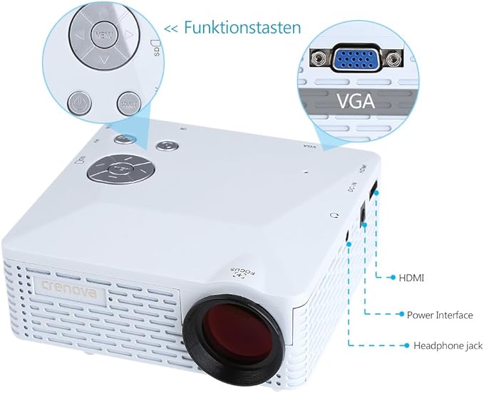 Beamer mini proyector Crenova XPE300 BL-18 con protección para los ...