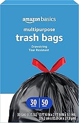 Amazon Basics Multipurpose Drawstring Trash Bags, Unscented, 30 Gallon, 50 Count (Previously Solimo)