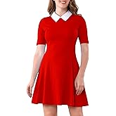 Aphratti Women's Short Sleeve Peter Pan Collar Cute Skater Dress Fit and Flare A-Line Casual Dresses