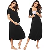 Ekouaer Womens Maternity Nightgown for Hospital Pregnancy Long Nightgowns Nursing Night Gown for Breastfeeding