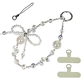 NUANJUYU Beaded Bow Phone Wrist Strap: Handmade with Sparkling Crystals, Anti-Drop Lanyard, Women Gift