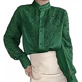 FENGQIYUNHAI Lace Victorian Blouse Elegant Long Sleeve Dress Button Down Shirts Dressy Tops for Women Fall Fashion