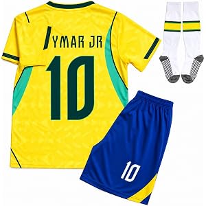 LACSPORT Neymar Jr 10# Kids Soccer Uniform Set with Socks Brazil Inspired Colors Soccer Jersey & Shorts Kit