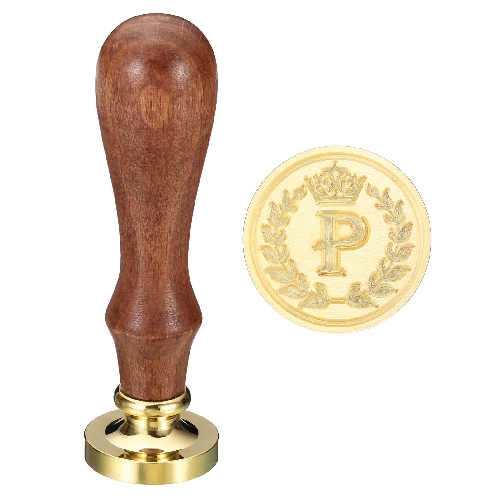 PATIKIL Alphabet P Wax Seal Stamp, Initial Letter Sealing Wax Stamp Classic Retro Removable Brass Head Wooden Handle for Envelope Invitation Cards, Style 4