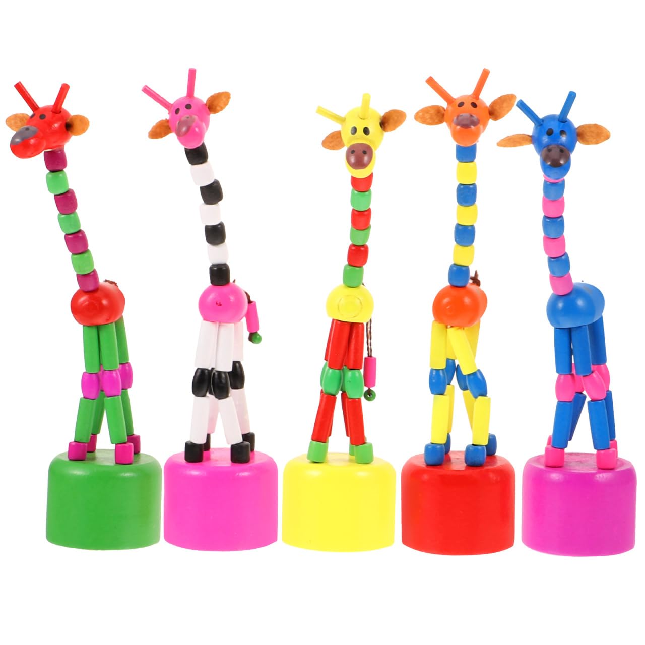 STOBOK 5Pcs Wooden Giraffe Figurine Toy Dancing Rocking Giraffe Finger Puppets Toys for Boys Kids Girls (Random Style)