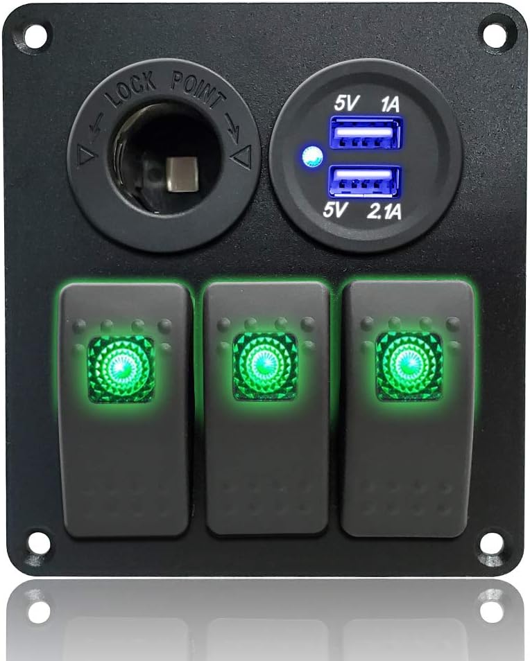 IZTOSS 3 Gang Rocker Switch Panel with Power Socket 3.1A Dual USB Wiring Kits and Decal Sticker Labels DC12V/24V for Marine Boat Car Rv Vehicles Truck Blue Led: Industrial & Scientific