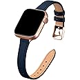 STIROLL Slim Leather Bands Compatible with Apple Watch Band 38mm 40mm 41mm 42mm 44mm 45mm 46mm 49mm, Top Grain Leather Watch Thin Wristband for iWatch Ultra SE Series 10/9/8/7/6/5/4/3/2/1