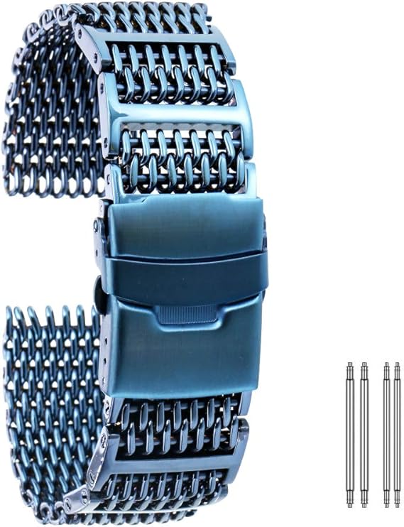 22MM Shark Mesh Watches Band, Trendy Blue Replacement Wristwatches