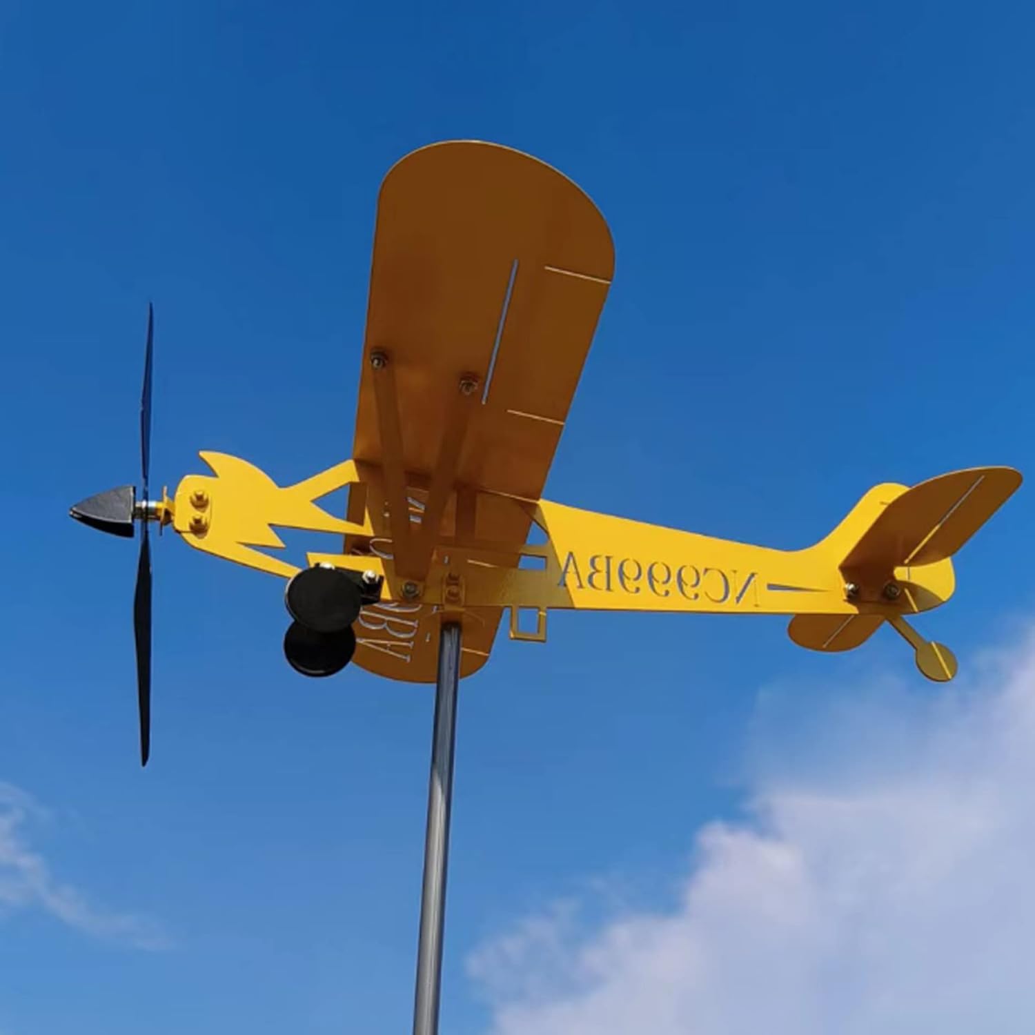 Weathervanes - Weather Vane, Airplane Weathervanes, Outdoor Metal Piper J3 Cub Airplane Weather Vane, Spinning Windmill Garden Ornament, Wind Sculpture Decor for Yard/Garden Flight Lovers Gift (28x18x80cm)