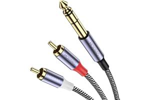 MOSWAG 1/4" to RCA Audio Cable, Quarter inch TRS to RCA Audio Cable 6.35mm Stereo Jack to Dual RCA Insert Cable Y Splitter Cable-3.3FT