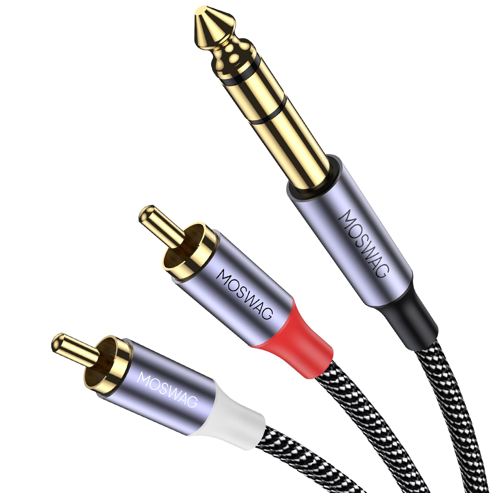 MOSWAG Gold-Plated 6.35mm 1/4 inch Male TRS Stereo Plug to 2 RCA Phono Male Audio Y Splitter Cable,Connector Wire Cord Plug
