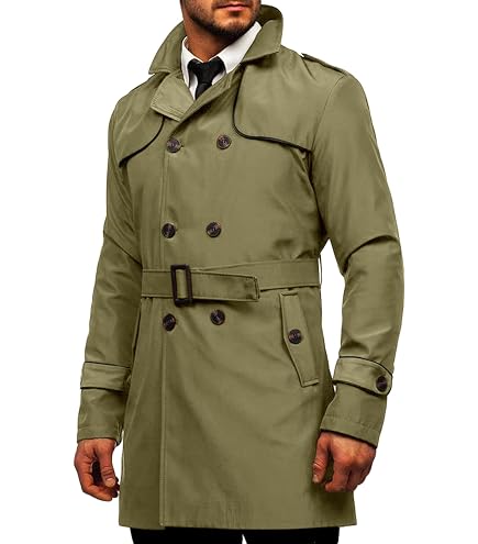 Man's Double Breasted Trench Coat Oversized Casual Windbreaker