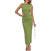 PRETTYGARDEN Women's Summer Wedding Guest Dresses 2025 Sleeveless Ruched Bodycon Fitted Maxi Long Cocktail Dress with Slit