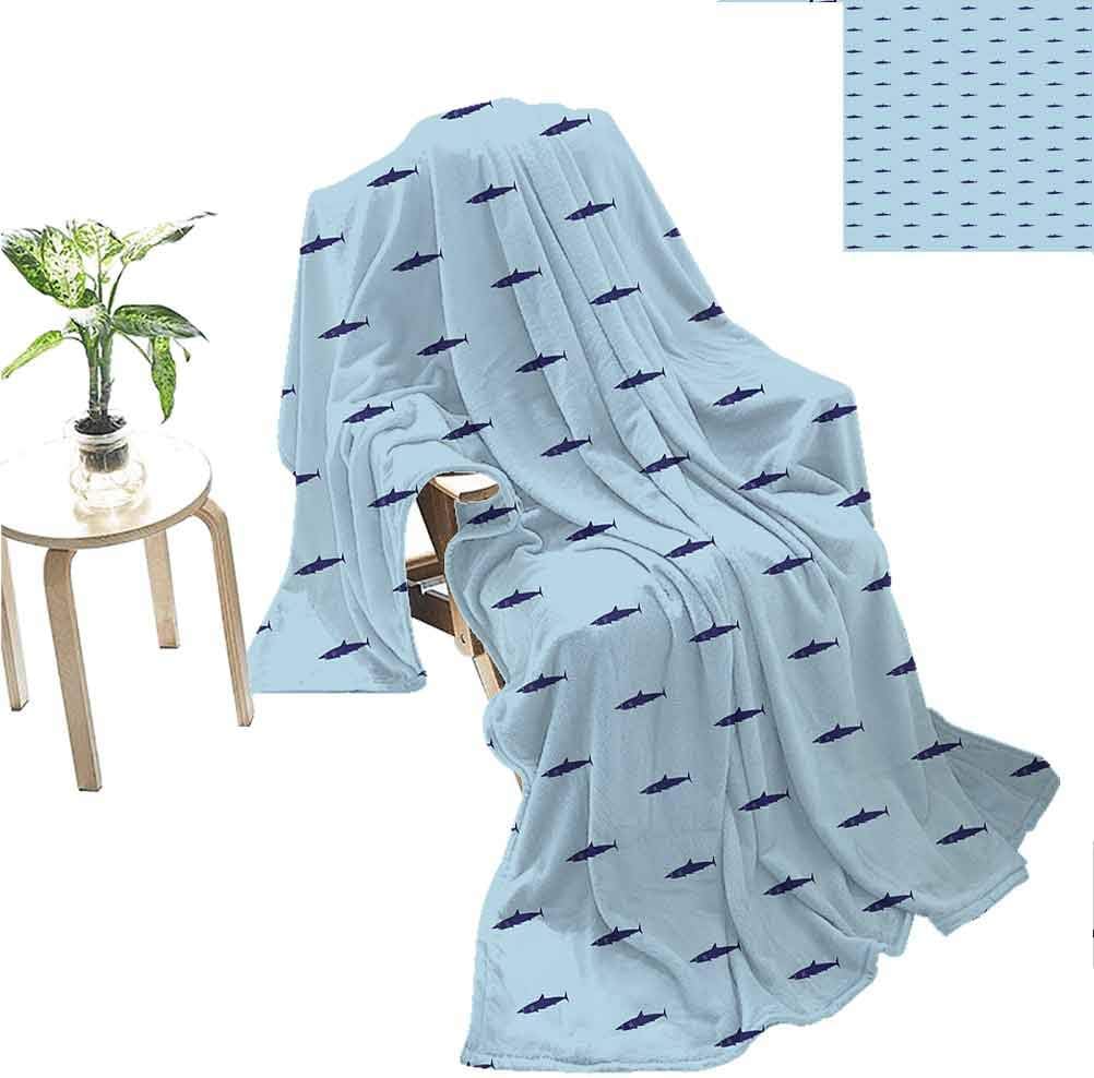 Miles Ralph Shark Down Blanket Throw Ocean Life Pattern in Blue Shades Wildlife Under The Sea Saltwater Fauna Teen Gifts for Girls 70"x50" Navy Blue Pale Blue