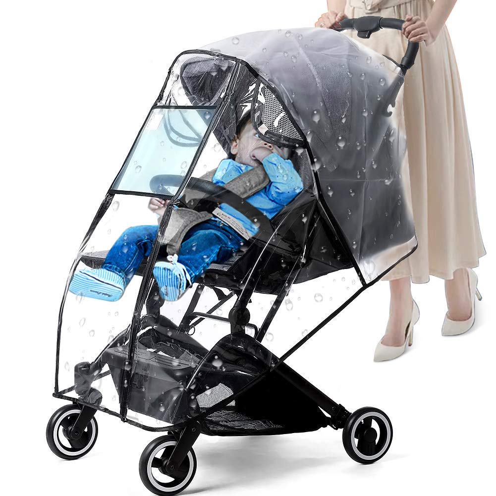 Tyuodna Baby Stroller Rain Cover, Universal Baby Stroller Rain Cover with Zip Wind Dust Shield, Front Window and Side Ventilation Baby Travel Weather Shield for Buggy, Prams and Pushchairs (H Type)