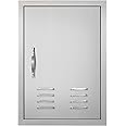 VEVOR BBQ Access Door, 17W x 24H Inch Single Outdoor Kitchen Door, Stainless Steel Flush Mount Door, Wall Vertical Door with Handle, Vents and Hook, for BBQ Island, Grilling Station, Outside Cabinet