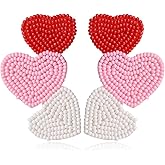 Valentine's Day Earrings for Women - Red Heart XO Beaded Dangle Jewelry, Valentines Day Outfit Accessories Gifts