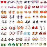Yoshow 54 Pairs Hypoallergenic Holiday Earrings Variety Pack Cute Halloween Stud Earrings Bulk for Women Teens Fun Thanksgiving Christmas Earrings Set Fall Earrings Jewelry