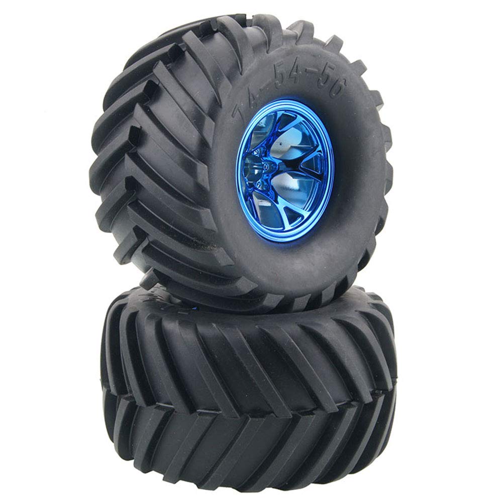 KEEDA Rubber Tire and Plastic Wheel Rim Set for 1/10 RC Monster Truck HSP HPI HIMOTO Tamiya Kyosho (Blue)