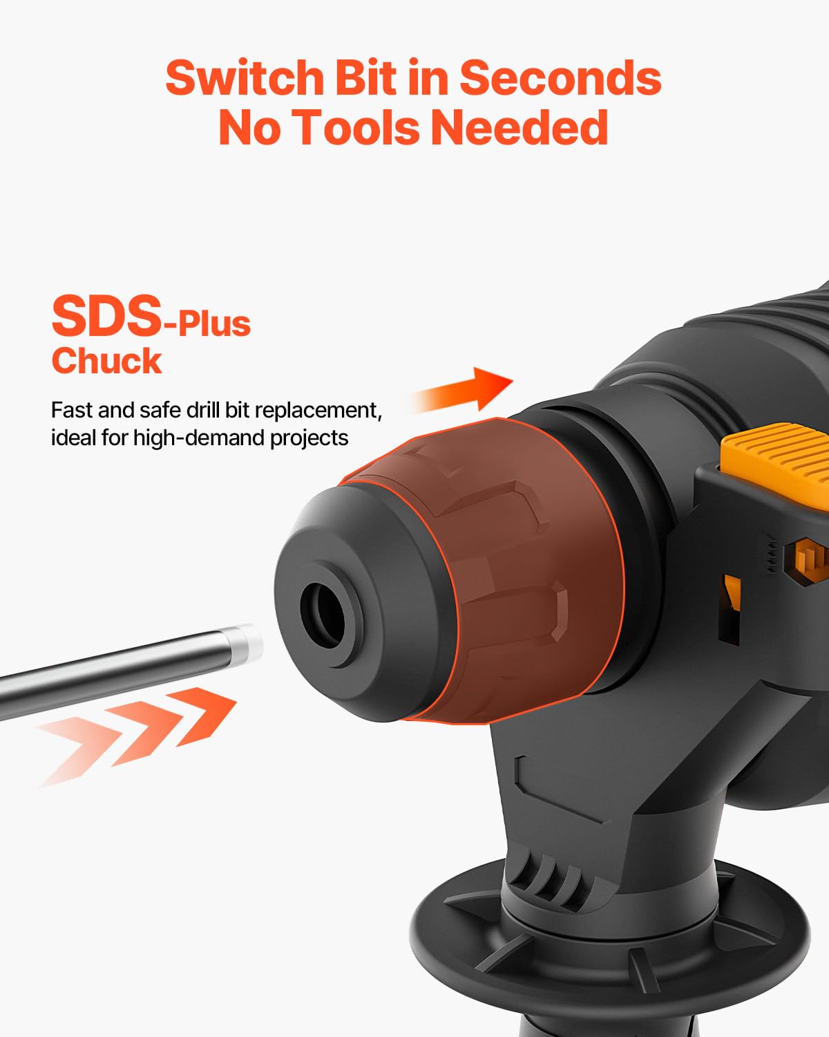 VEVOR 1 Inch SDS-Plus Rotary Hammer Drill, 8 Amp Corded Drills, Heavy Duty Chipping Hammers w/Safety Clutch, Electric Demolition Hammers, Taladro Rotomartillo, Power Tool For Concrete