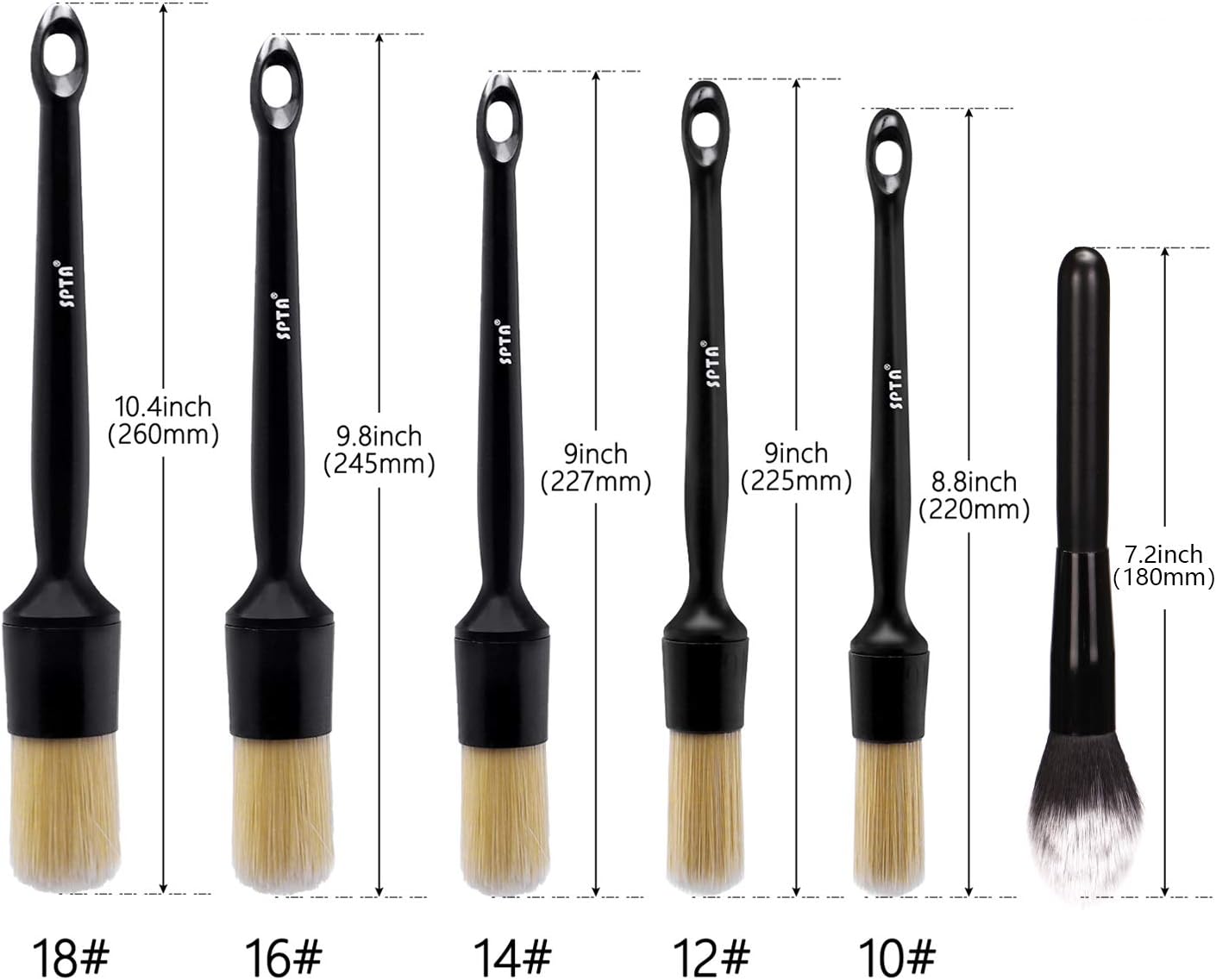 SPTA Car Detailing Brush Kit - 6 Pack, Auto Boar Hair Detail Brush Set Automotive Interior Exterior No Scratch Microfiber Detailing Brushes for Cleaning Air Vents, Engine Bays, Dashboard & Wheels: Automotive