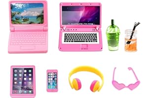 ENOCHT 9 Pack Small Size Laptop Computer Tablet Phone Pad Glasses and Headset Doll Playset Simulation Accessories for 11.5 Inch Doll (Pink)