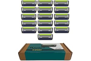 DORCO Pace 6 Sport - Six Blade Razor System with Trimmer and Pivoting Head - 16 Pack Refill (No Handle)