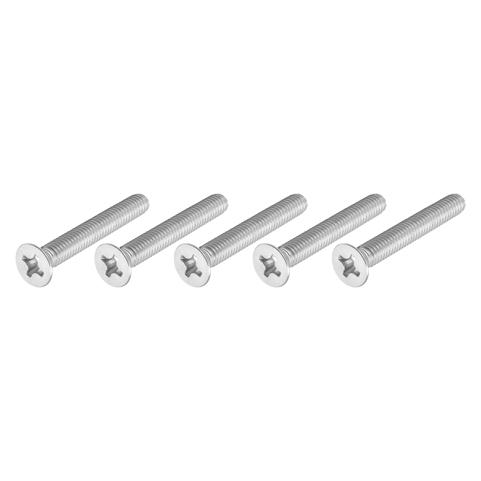 METALLIXITY Flat Head Machine Screw (5/16-18x2-1/2") 5Pcs, 304 Stainless Steel Phillips Fine Thread - for Wooden Boards, Silver