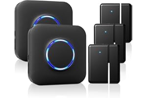 Door Chime – BISTEE Wireless Doorbell Chime – Door Sensor Alarm Chime for Business When Entering with 600 FT Range 58 Chimes 5 Volume Levels LED Indicator (2 Plug-in Receiver & 3 Door Sensor)