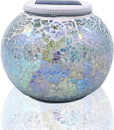 Solar Glass Ball Table Light Color Changing Solar Powered Mosaic