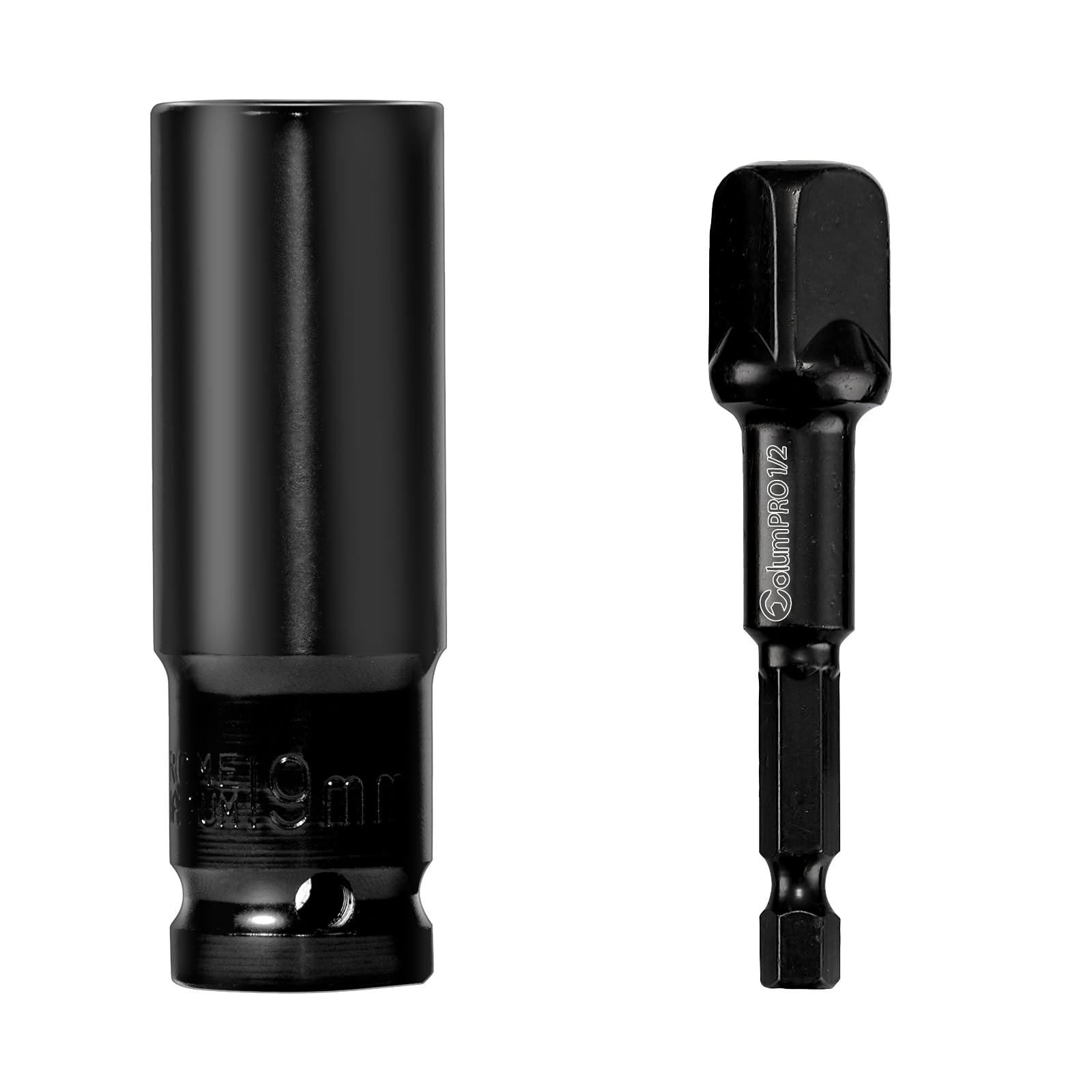 ColumPRO 1/2'' Impact Drive Socket Sets, 19mm 6-Point Impact Socket and 1/2'' Hex Shank Impact Adapter