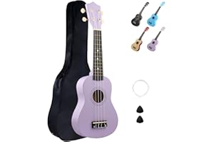 LXS Soprano Ukulele Kids Ukulele for Beginners - 21" Small Guitar Ukulele with Gig Bag, 1 Standby String and 2 Picks (Purple)