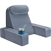 AS AWESLING 21 INCH Reading Pillow for Adults, Back Pillow for Bed Sitting Up, Backrest Pillow for Sitting in Bed, Detachable Arms with Built-in Cup &amp; Phone Caddy (Gray, 21 INCH)