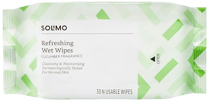 Amazon Brand - Solimo Refreshing Wet Wipes, Cucumber - 30 Wipes