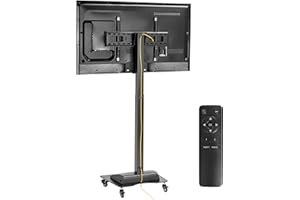 AVLT Motorized & Mobile 2-in-1 TV Lift Cart for 37-75 inch Flat/Curved Screens Automated Lift with Remote Height Adjustable up to 57" Floor Rolling Stand with Locking Wheels for Home Office