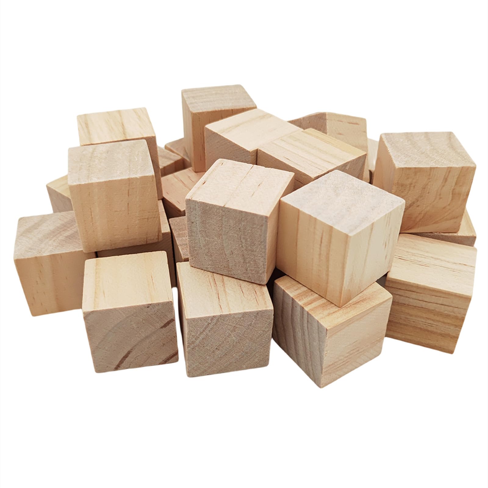 Wooden Cubes 3.5cm/30pcs, Unfinished Square Wood Blocks Natural Wooden Blocks for Crafts, Carving and DIY Projects